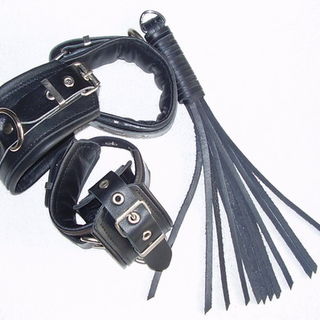 Leather Set Cuff & Anklet  with sm Thong Whip